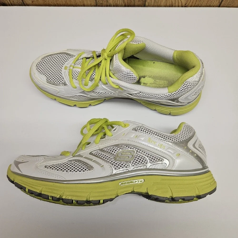 Skechers Tone Ups Shoes Womens Size 10 White Lime Resalyte Walking Athletic Mesh